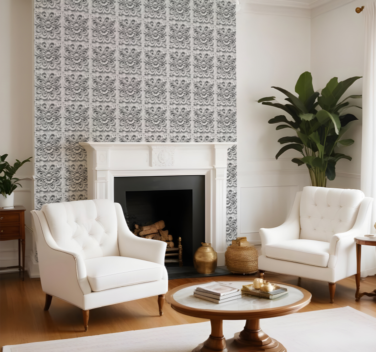 Witte tegels behang barok - TenStickers