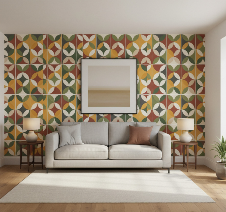 Woonkamer behang abstract geometrische aardetinten - TenStickers