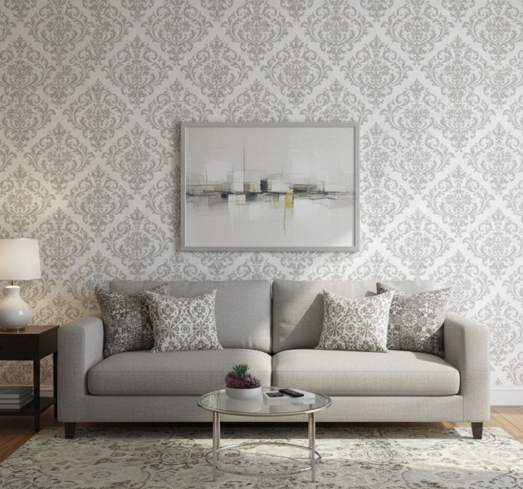 Woonkamer behang barok grijs patroon - TenStickers