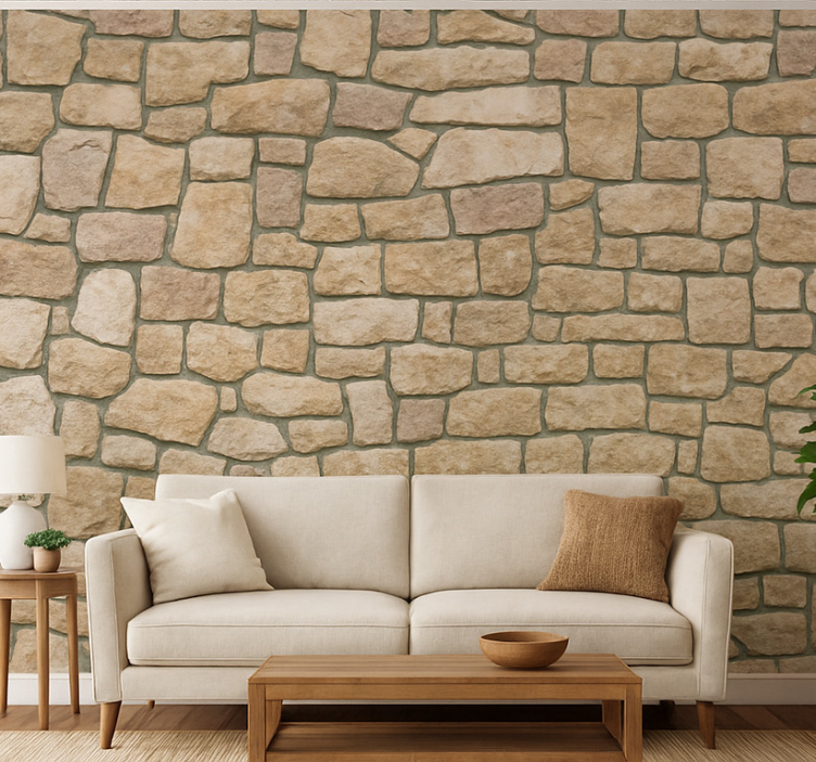 Woonkamer behang beige steenpatroon - TenStickers