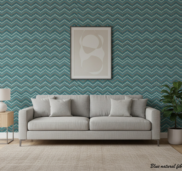 Woonkamer behang blauwe natuurlijke vezelimitatie - TenStickers