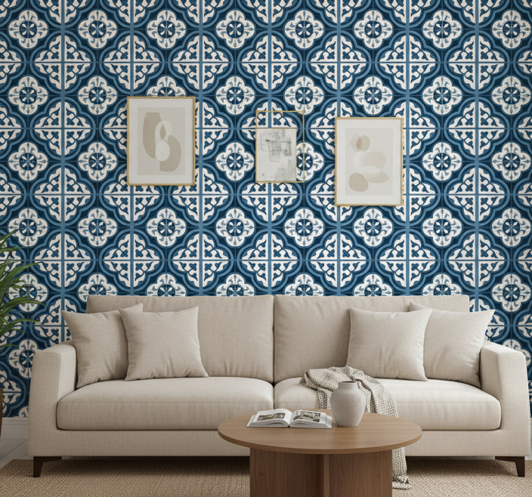 Woonkamer behang blue "majorica" portugees - TenStickers