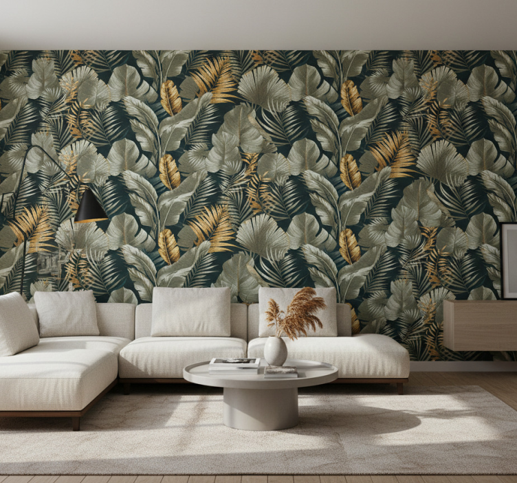 Woonkamer behang botanische en bloemmotieven - TenStickers