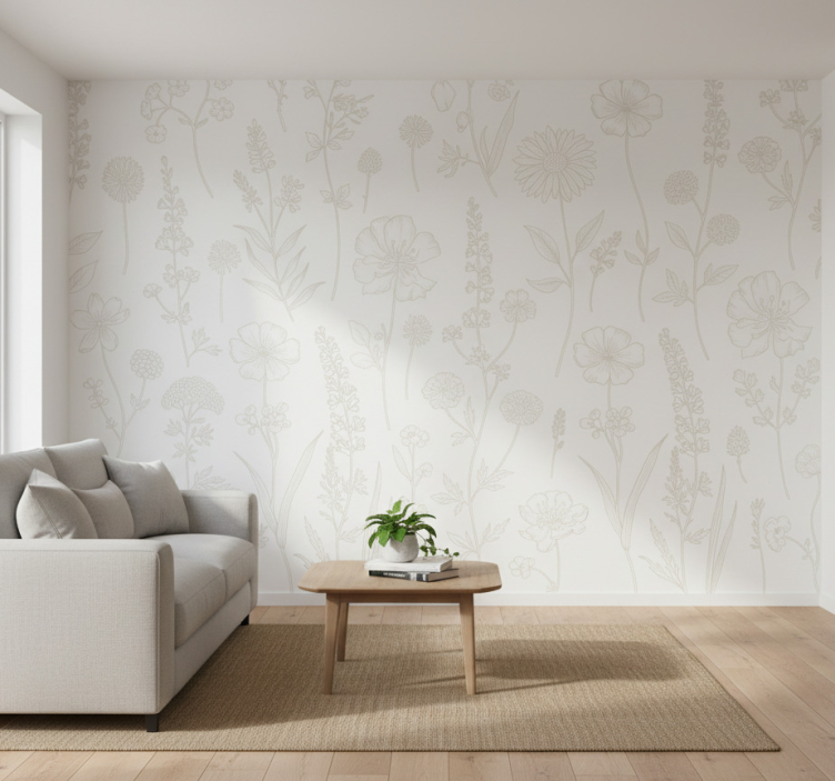 Woonkamer behang botanische schetsroute - TenStickers