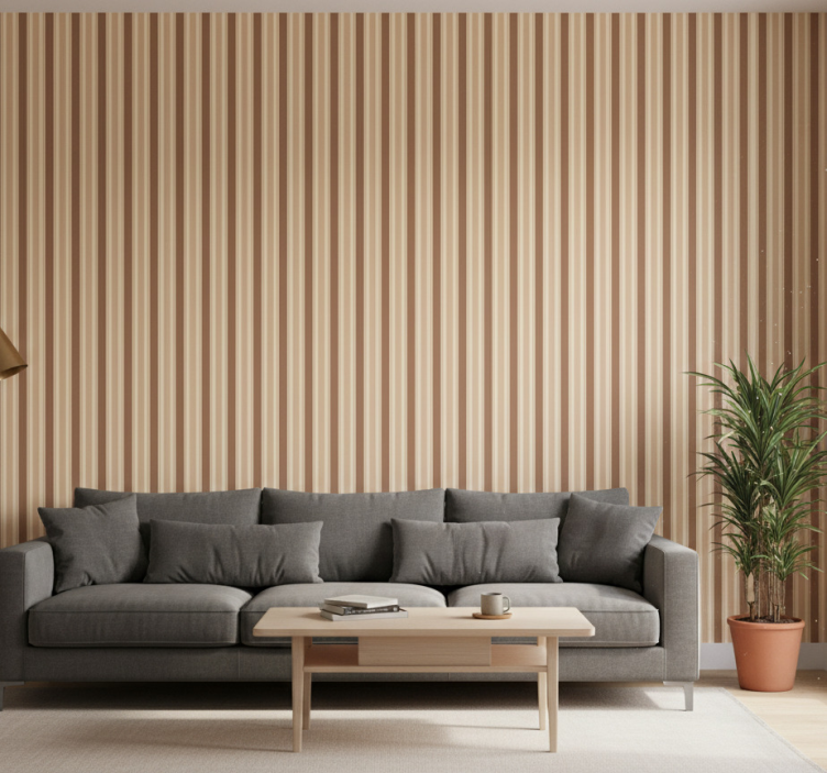 Woonkamer behang bruin gestreept patroon - TenStickers