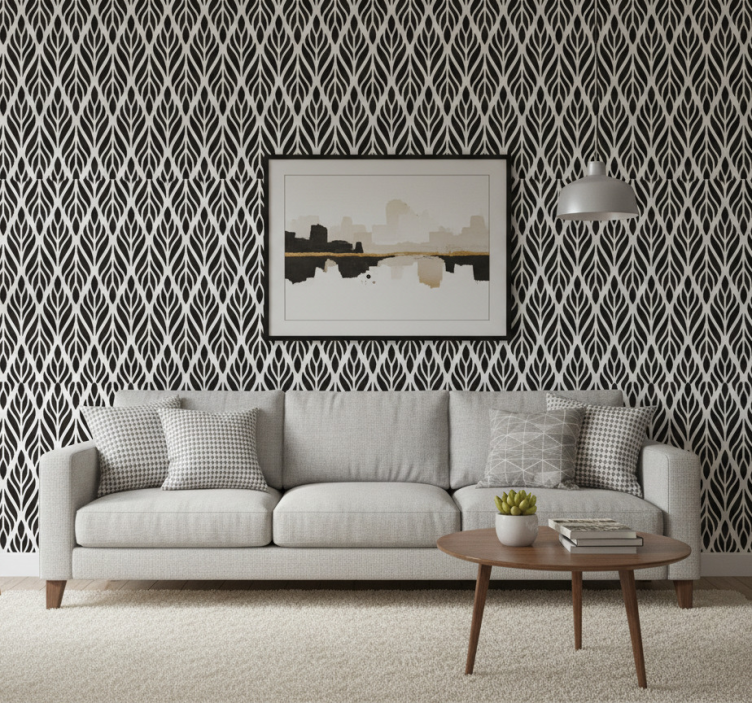 Woonkamer behang elegante zwarte bladeren - TenStickers