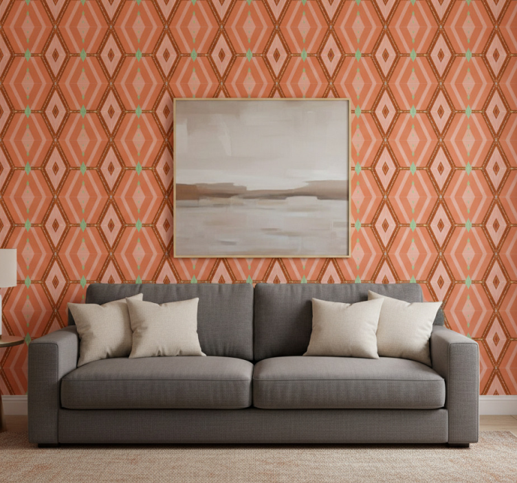 Woonkamer behang geometrisch hexagonaal patroon - TenStickers