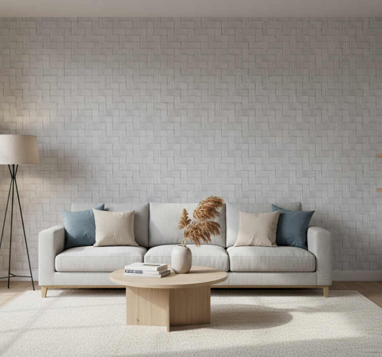 Woonkamer behang geweven grijze textuur - TenStickers