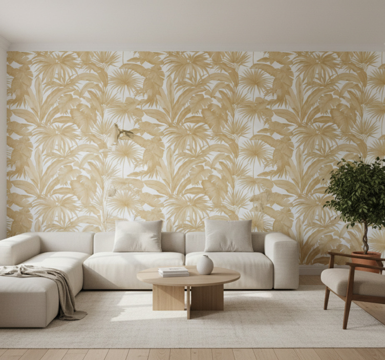 Woonkamer behang gouden palm - TenStickers