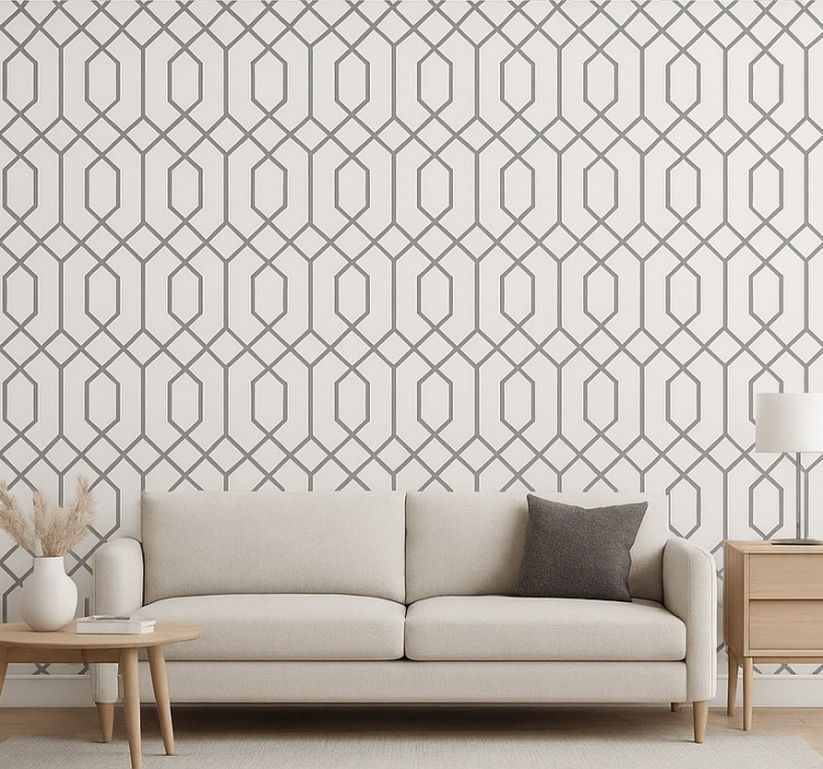Woonkamer behang grijs geometrisch - TenStickers