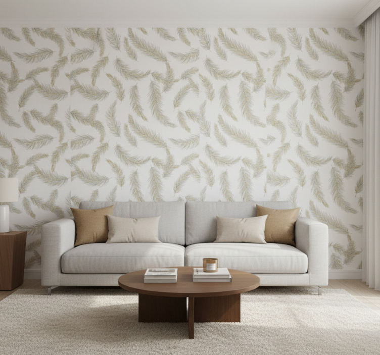 Woonkamer behang grijze veer drift - TenStickers