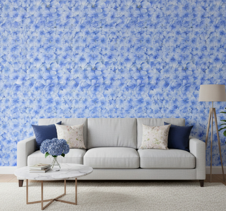 Woonkamer behang hortensia bloemblaadjes patroon - TenStickers