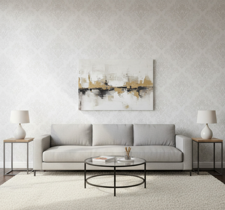 Woonkamer behang klassiek wit damast - TenStickers