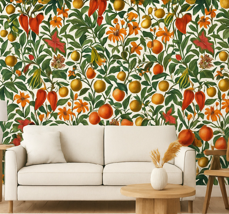 Woonkamer behang kleurrijk exotisch motief - TenStickers