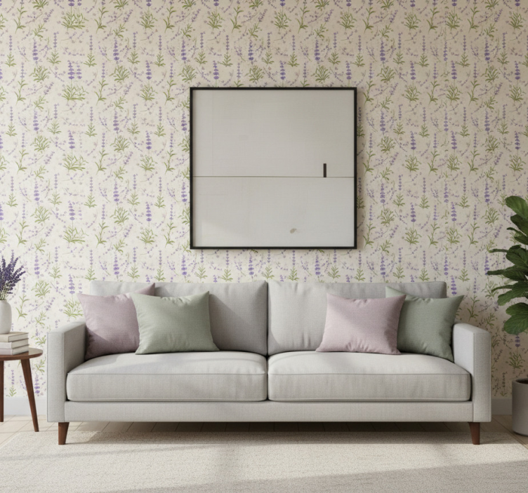 Woonkamer behang lavendelkleurig bloemenpatroon - TenStickers