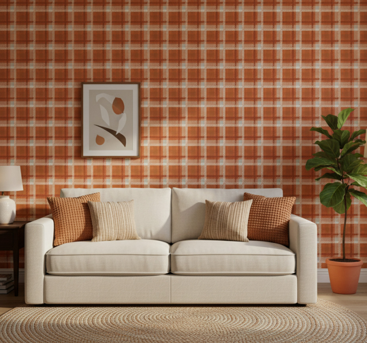 Woonkamer behang met geruit patroon warmte - TenStickers