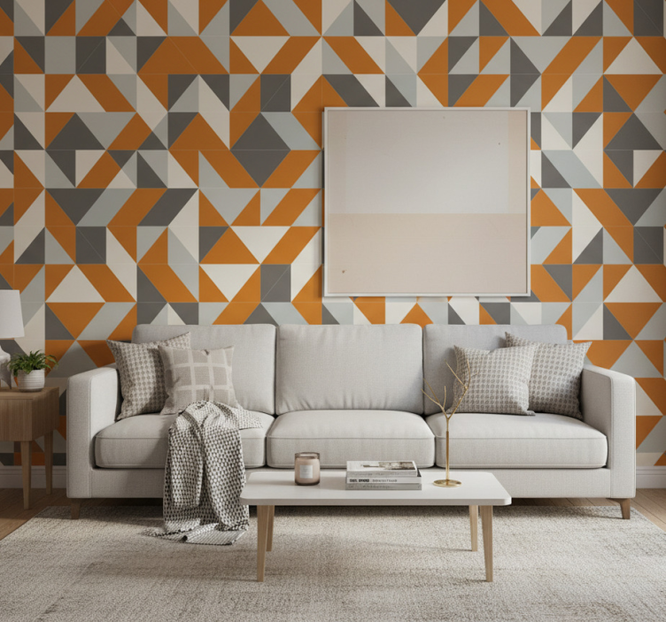 Woonkamer behang met hoekig driehoekpatroon - TenStickers