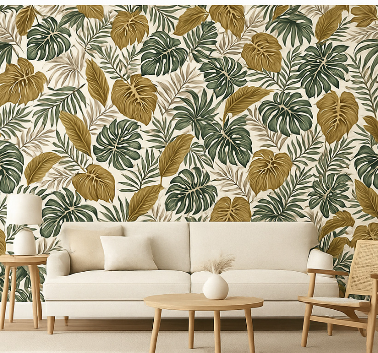 Woonkamer behang neutraal bloemenpatroon - TenStickers