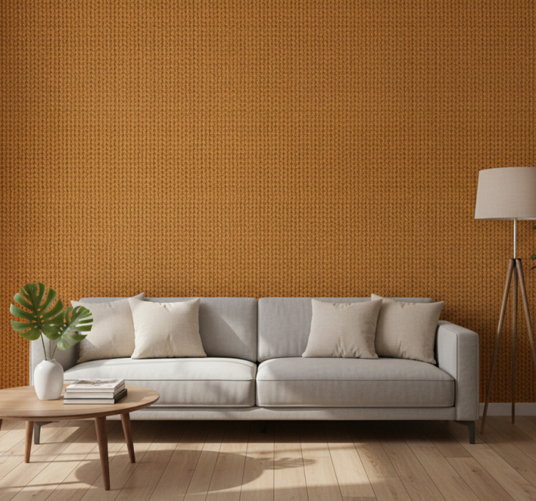 Woonkamer behang oranje imitatie van natuurlijke vezels - TenStickers