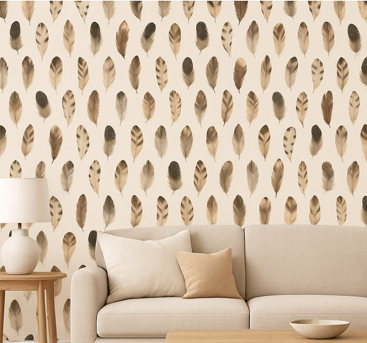 Woonkamer behang organisch veerpatroon - TenStickers