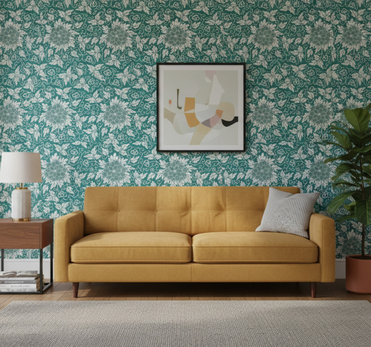 Woonkamer behang ouderwets bloemmotief - TenStickers