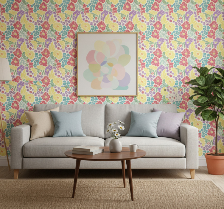 Woonkamer behang pastel bloemen - TenStickers
