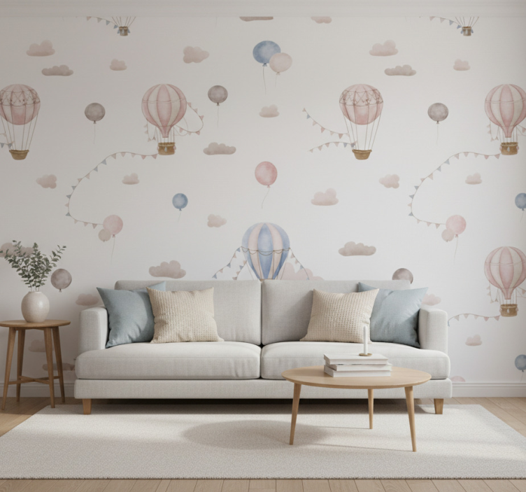 Woonkamer behang pastel luchtballon - TenStickers