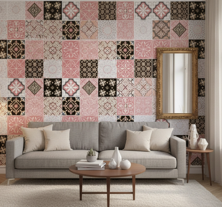 Woonkamer behang roze cement - TenStickers