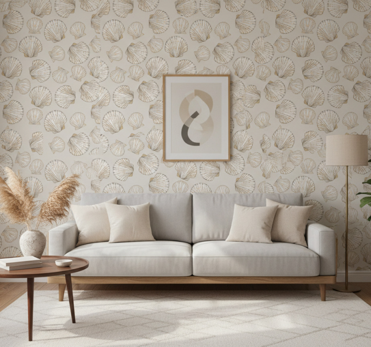 Woonkamer behang schelpenpatroon - TenStickers