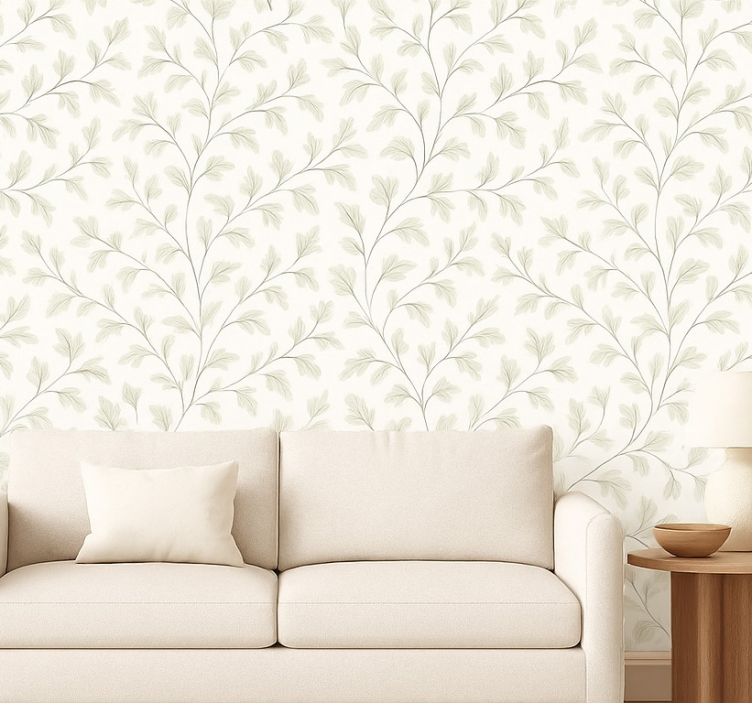 Woonkamer behang subtiele bladeren - TenStickers