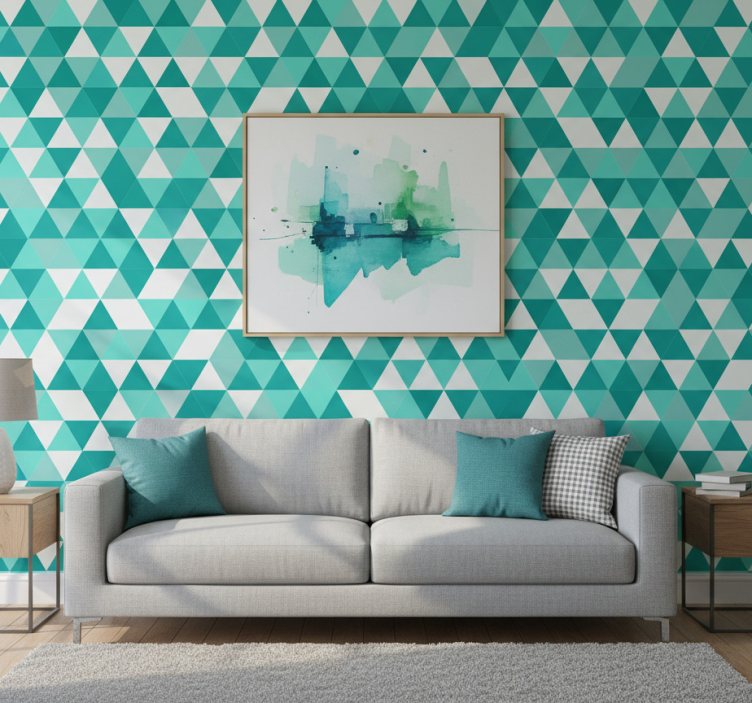 Woonkamer behang turquoise driehoekige tinten - TenStickers