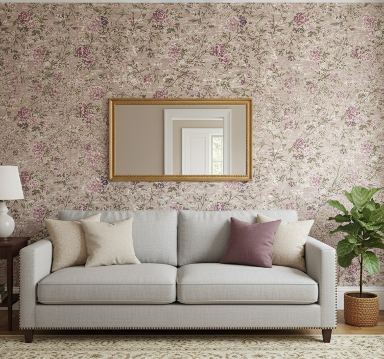 Woonkamer behang vintage bloemen paars - TenStickers