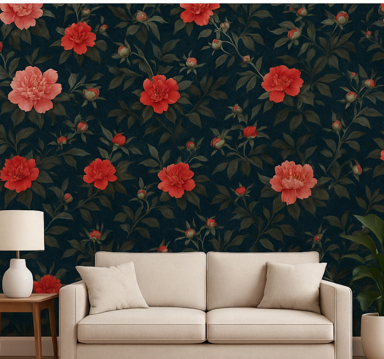 Woonkamer behang vintage donker botanisch - TenStickers