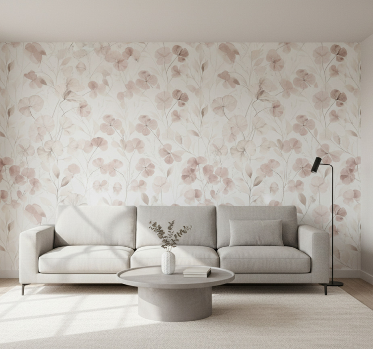 Woonkamer behang waterverf geperste bloemblaadjes - TenStickers