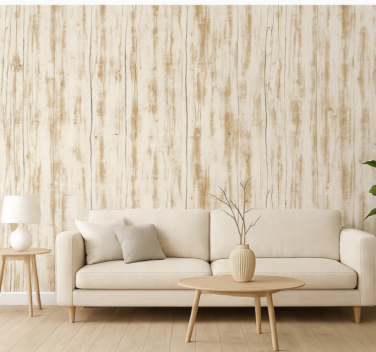 Woonkamer behang whitewashed houten planken - TenStickers