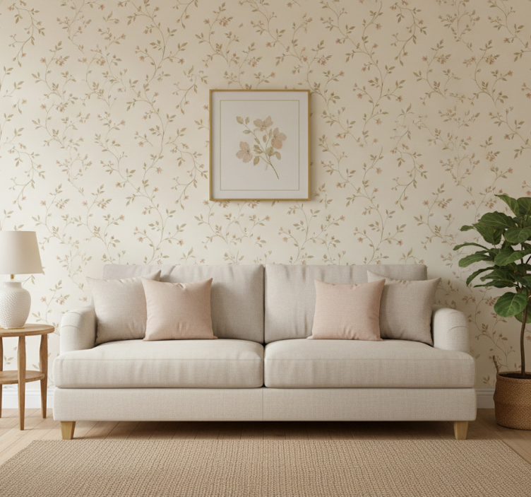 Woonkamer behang witte achtergrond met bloemen - TenStickers