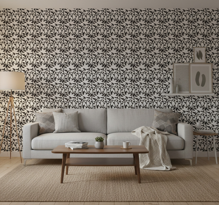 Woonkamer behang zwarte en witte takken - TenStickers