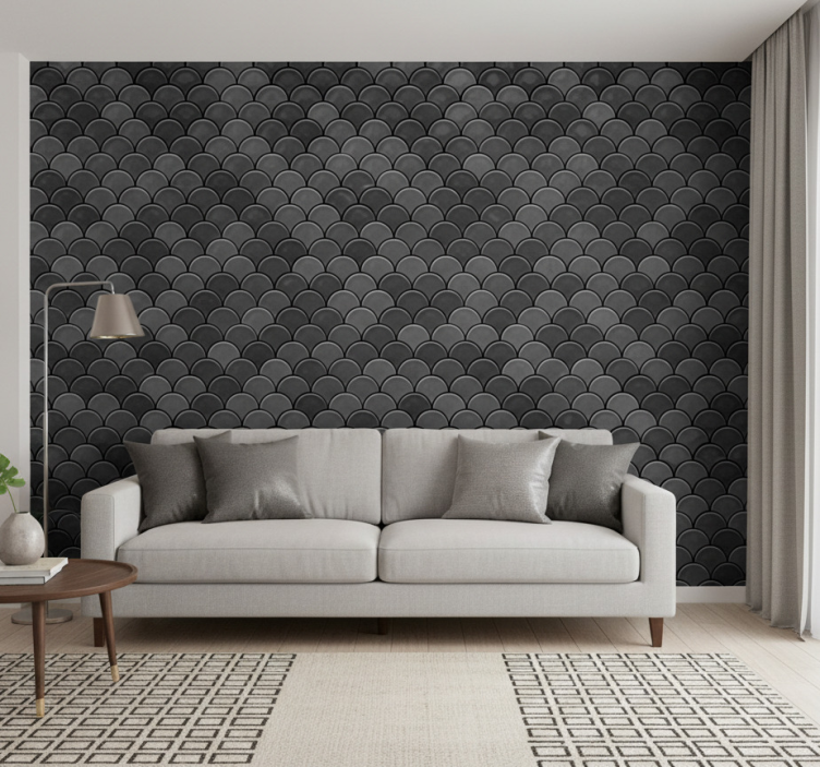 Woonkamer behang zwarte schubben - TenStickers