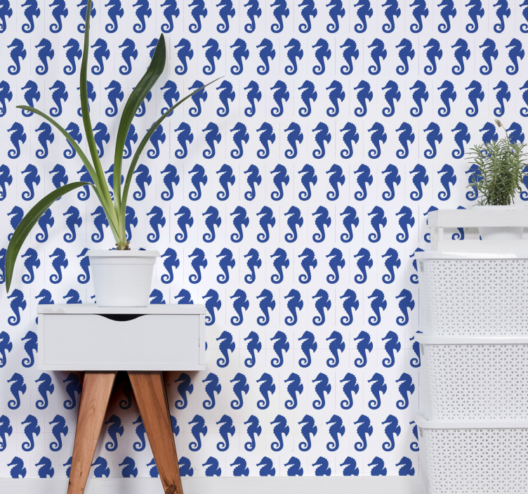 Zeepaardje patroon dieren behang - TenStickers