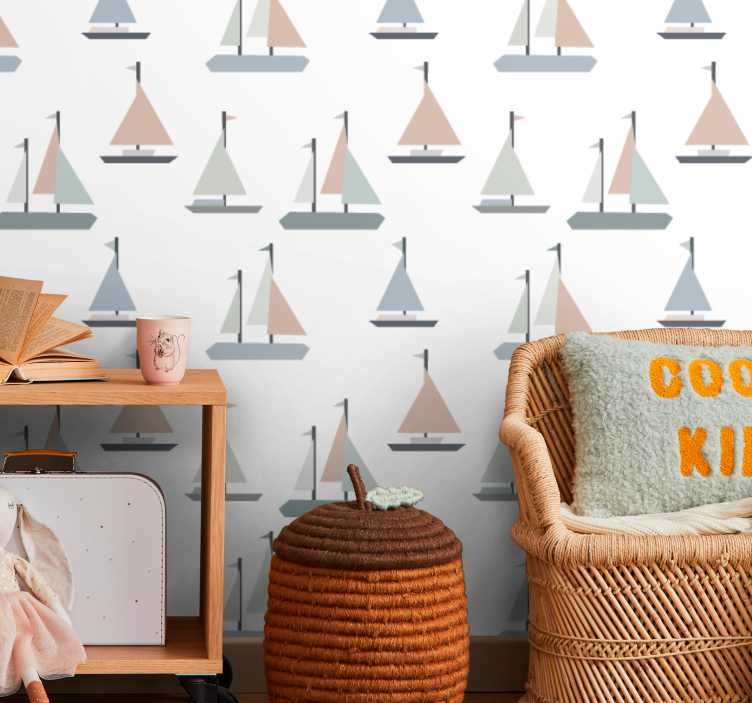 Zeilschepen patroon gepersonaliseerd behang - TenStickers