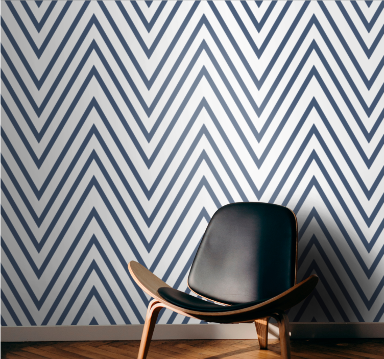 Zigzag blauw patroon behang strepen - TenStickers