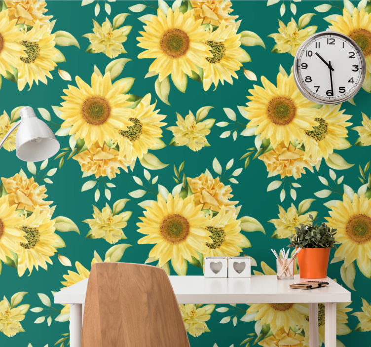 Zonnebloem bloeipatroon behang bloemen - TenStickers