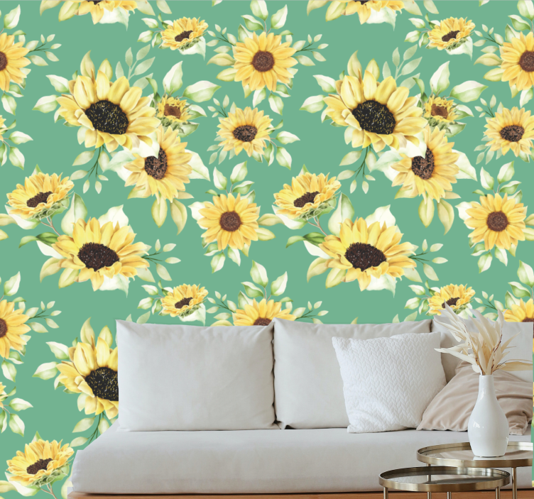 Zonnebloem bloeit behang bloemen - TenStickers