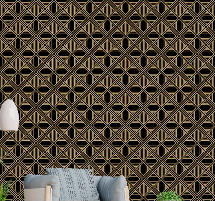 Zwart en goud deco geometrisch behang - TenStickers