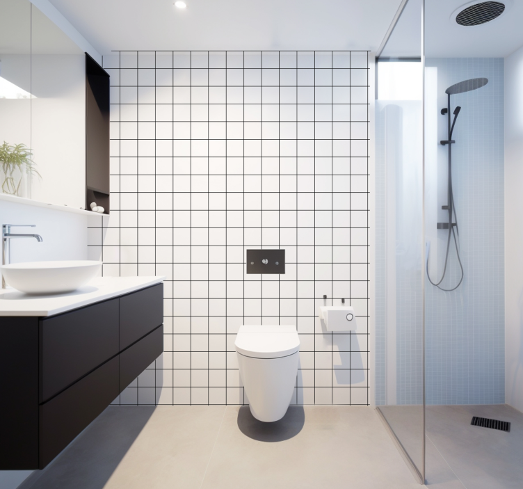 Zwart-witte fijne lijnen behang vierkant - TenStickers