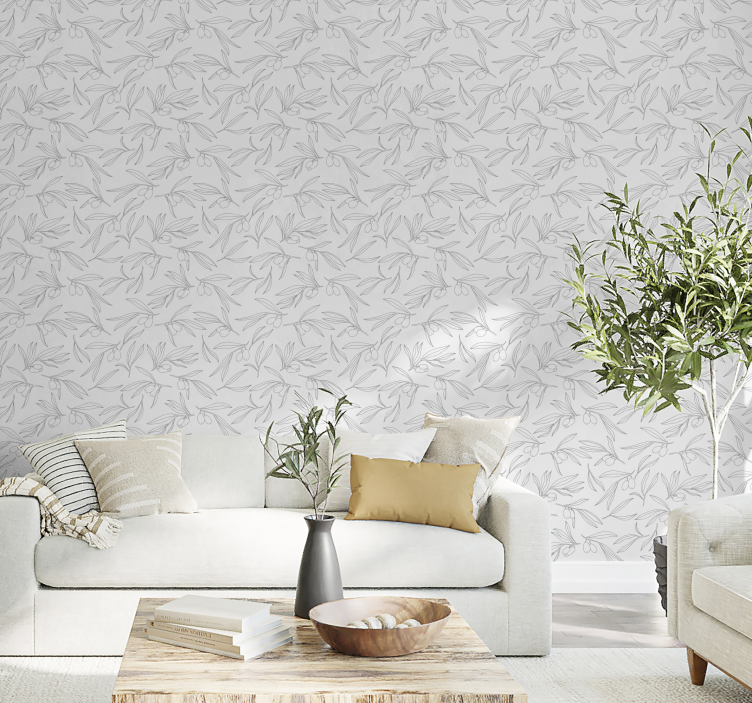 Zwarte en witte olijven behang bladeren - TenStickers