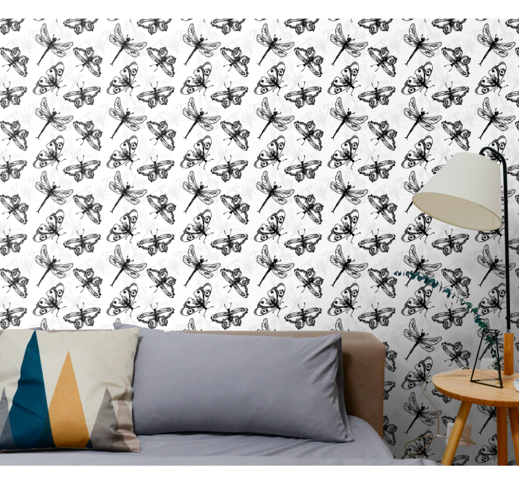 Zwarte libellen vlinders behang - TenStickers