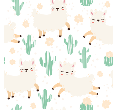 Behang print schattige aquarel lama's met cactus - TenStickers