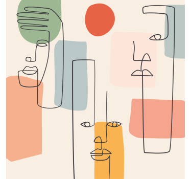 Geometrisch behang minimalistische wandkunst met gezichten - TenStickers
