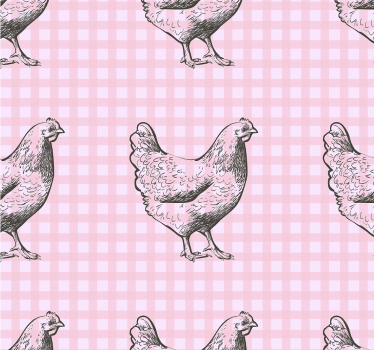 Behang keuken Roze en witte vierkanten met hanen - TenStickers
